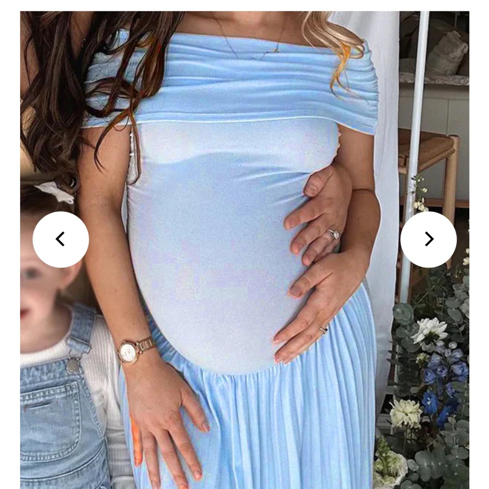 Light Blue Off-Shoulder Maternity Maxi Dress - Picture 3 of 6